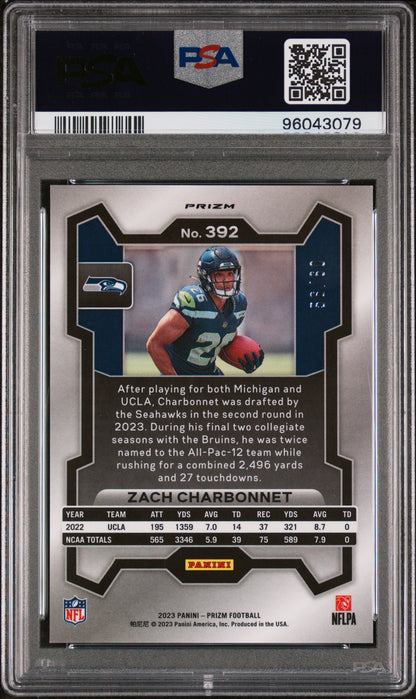 2023 Panini Prizm #392 Zach Charbonnet Orange Wave PSA 10