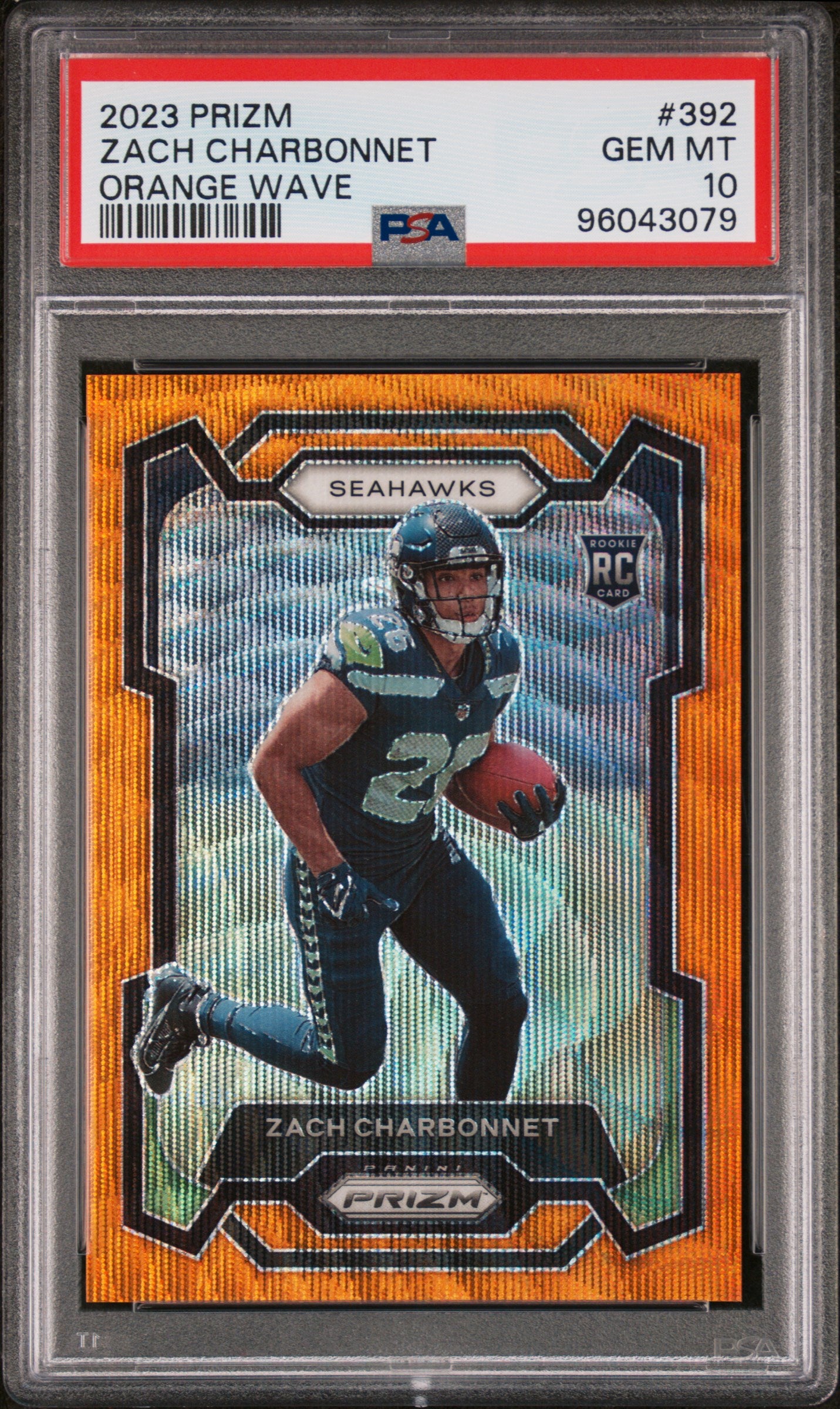 2023 Panini Prizm #392 Zach Charbonnet Orange Wave PSA 10