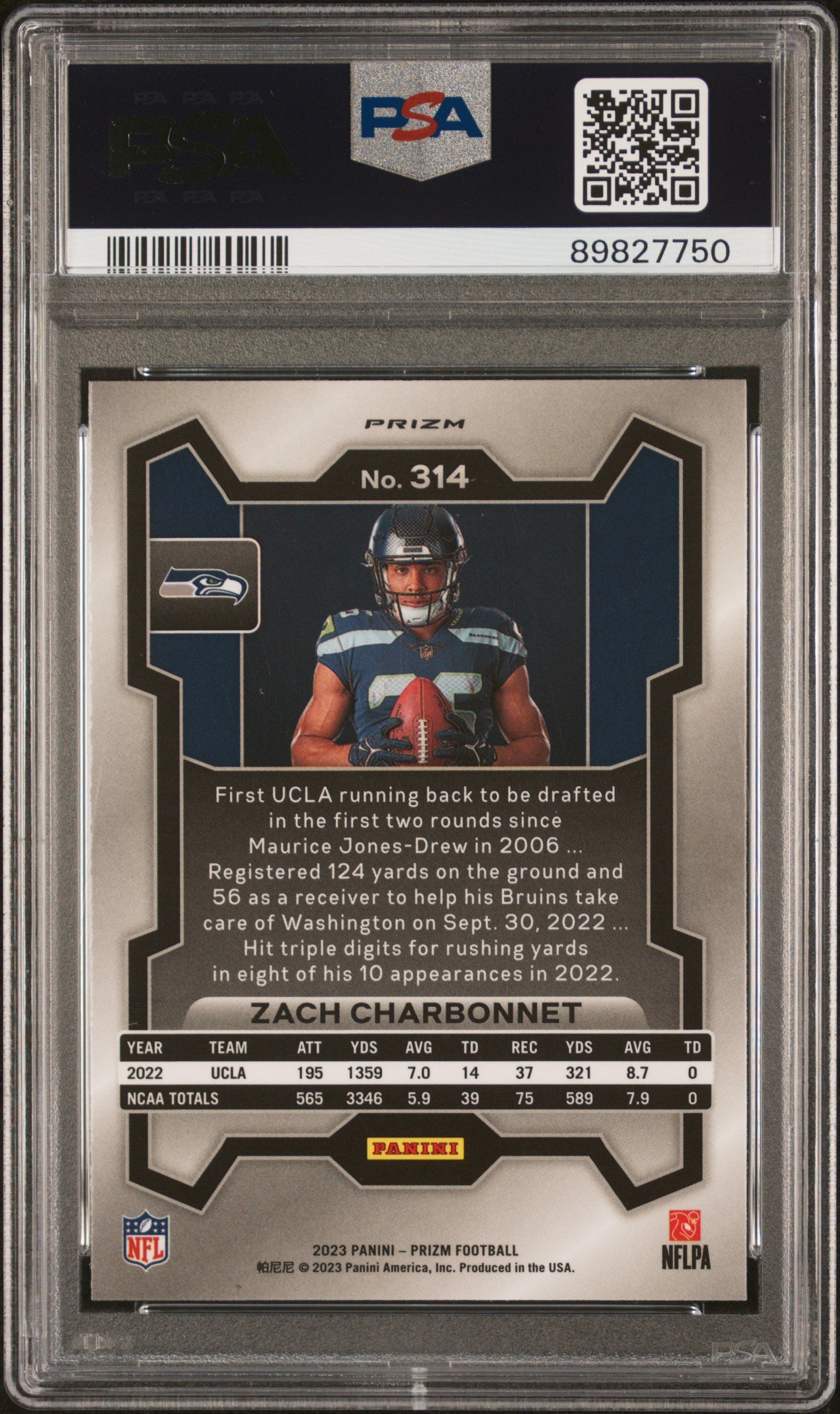 2023 Panini Prizm #314 Zach Charbonnet Variation-No Huddle PSA 10