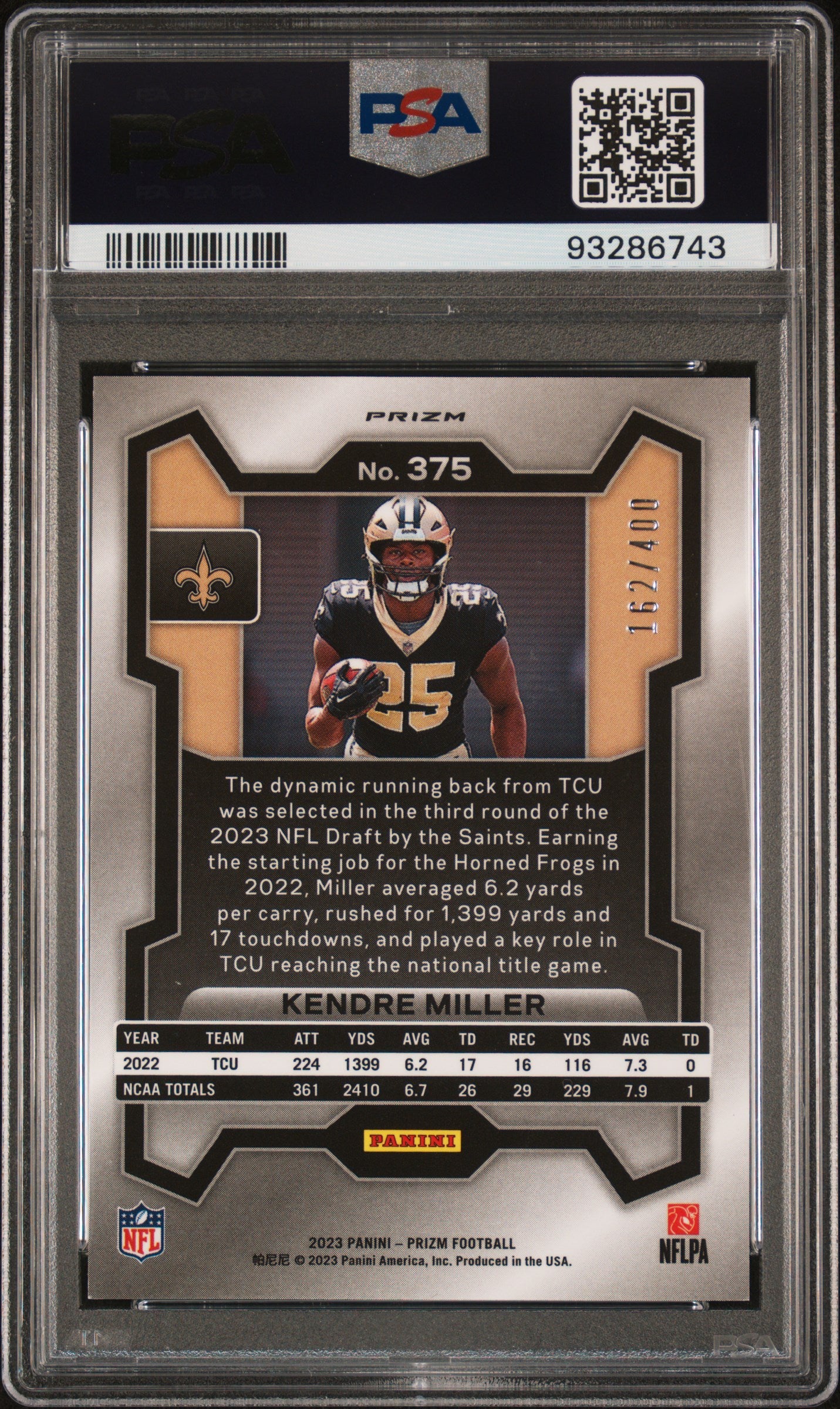 2023 Panini Prizm #375 Kendre Miller Pandora PSA 10