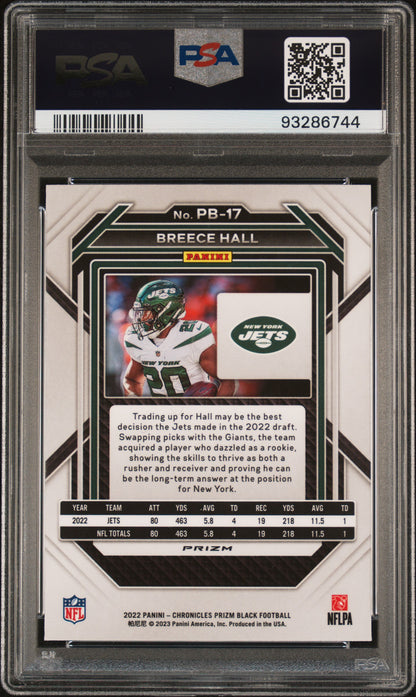 2022 Panini Chronicles Prizm Black #PB17 Breece Hall Prizm Black-Silver PSA 9