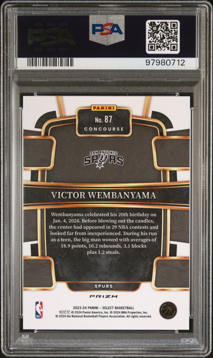 2023 Panini Select #87 Victor Wembanyama Green/White/Purple Prizm PSA 10