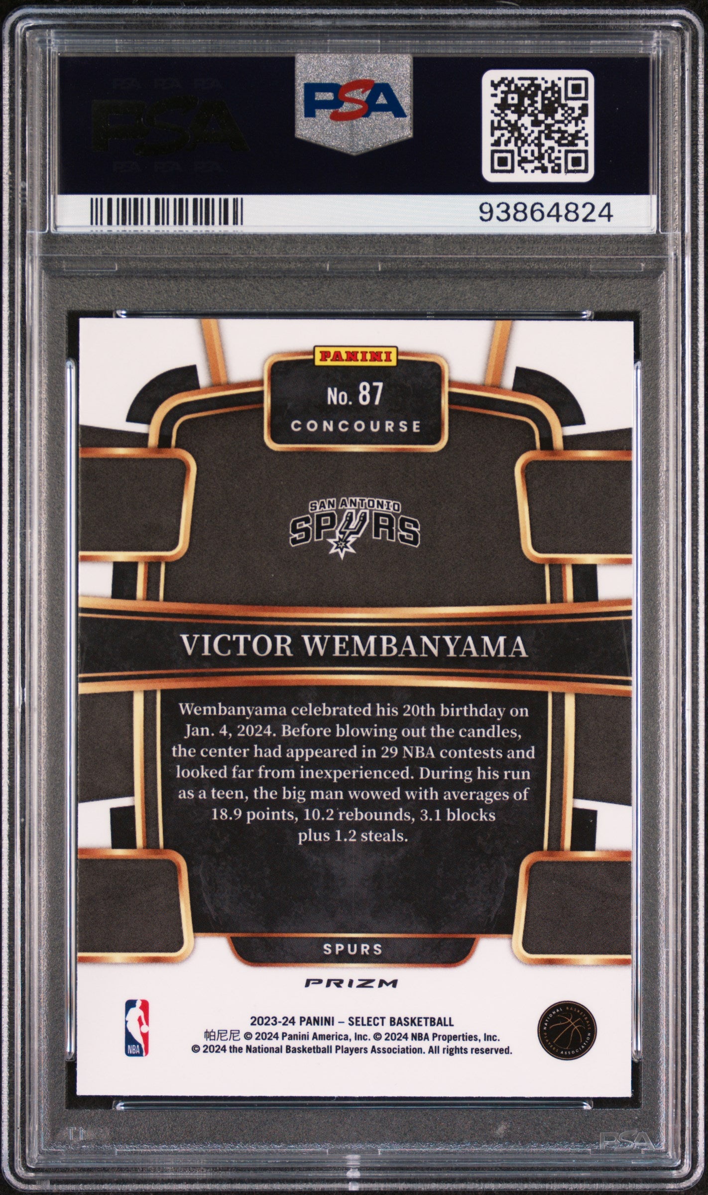 2023 Panini Select #87 Victor Wembanyama Blue Cracked Ice PSA 10