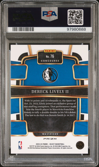 2023 Panini Select #76 Dereck Lively Ii Red Cracked Ice PSA 10