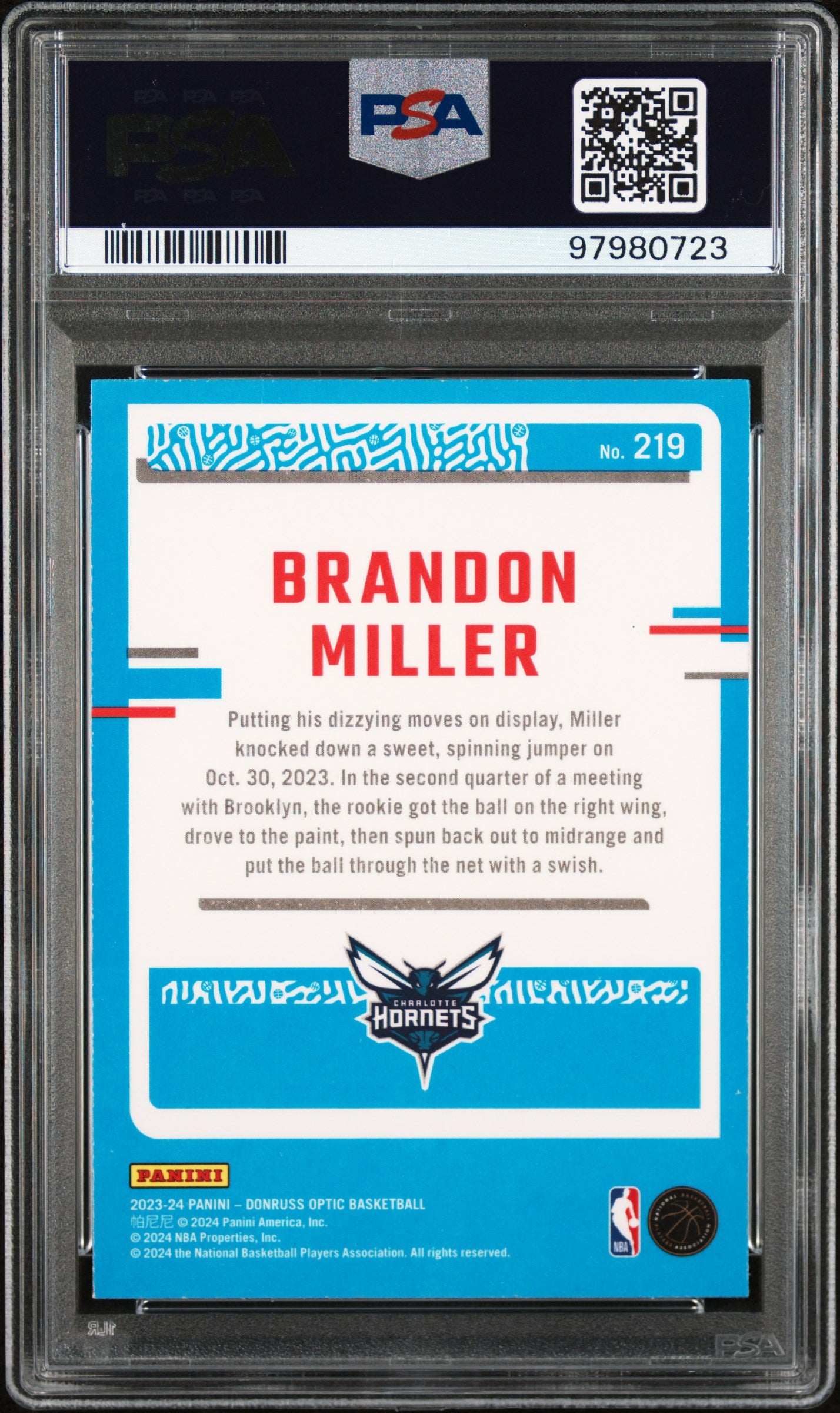 2023 Panini Donruss Optic #219 Brandon Miller PSA 8