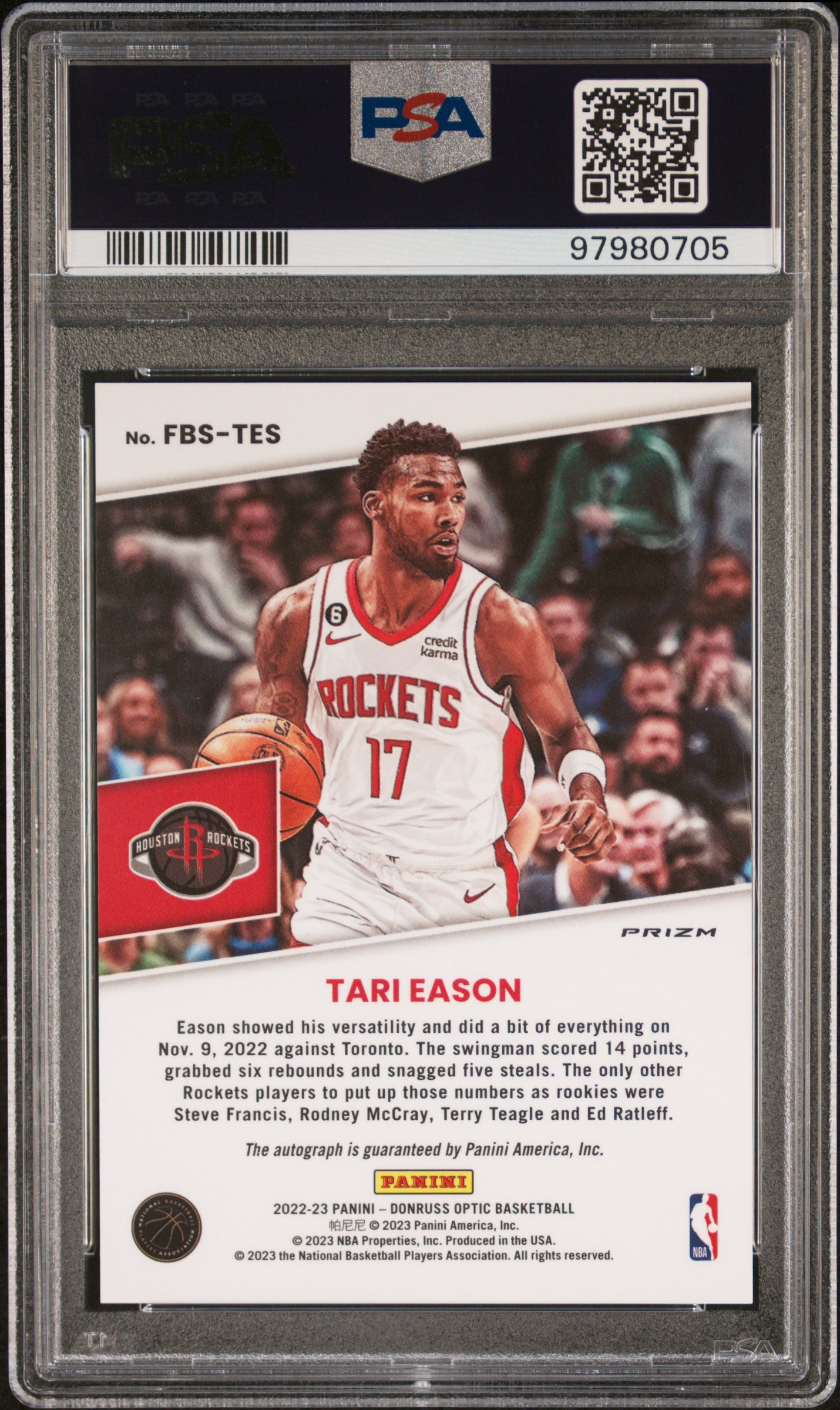 2022 Panini Donruss Optic Fast Break Signatures #FBSTES Tari Eason PSA 9