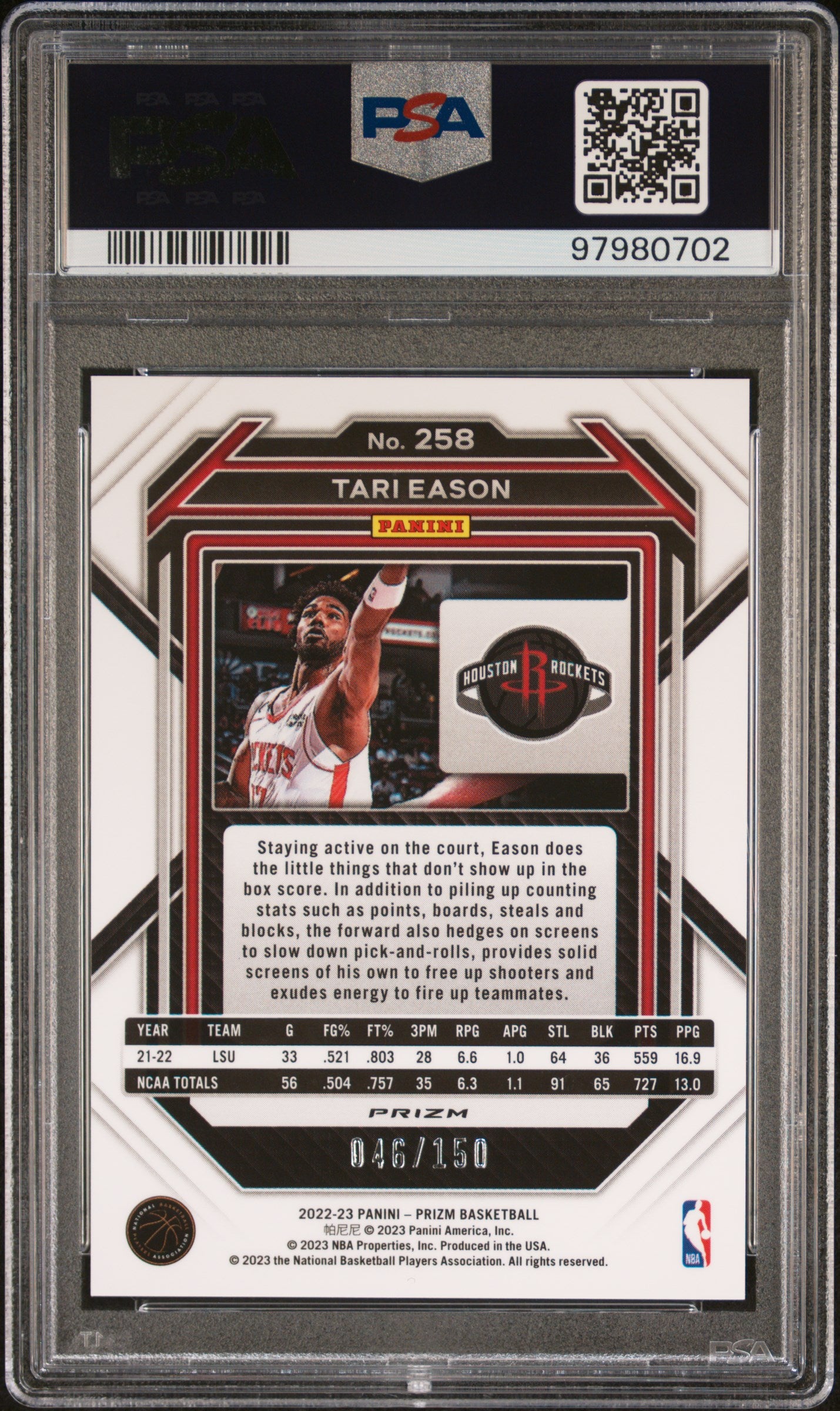 2022 Panini Prizm #258 Tari Eason Premium Factory Set/150 PSA 9