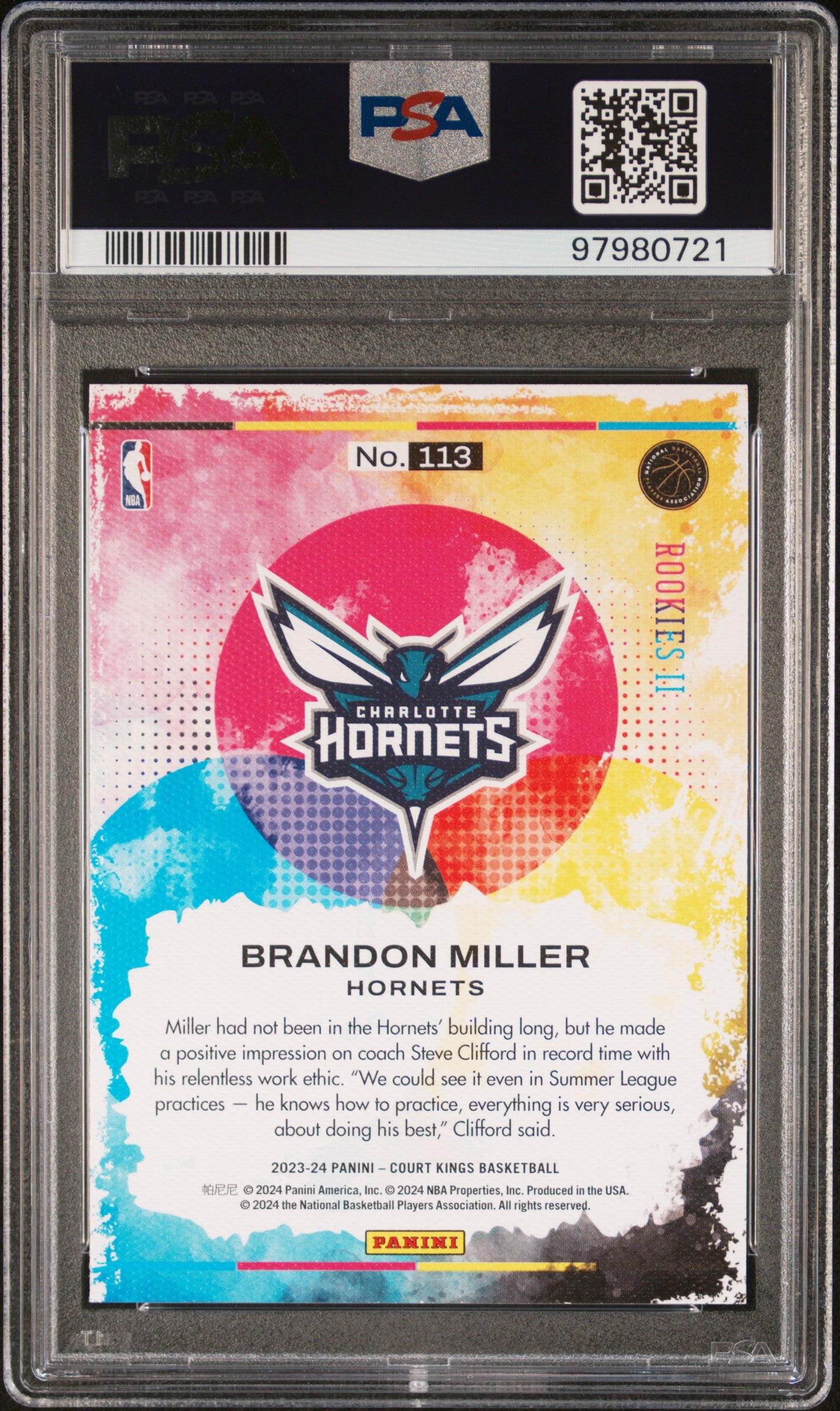 2023 Panini Court Kings #113 Brandon Miller PSA 10