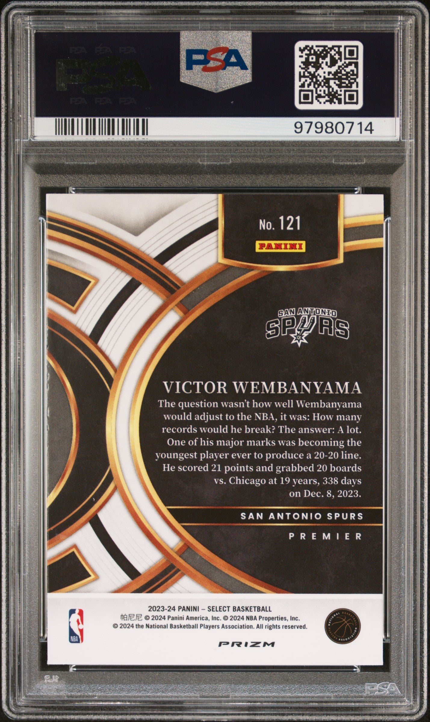 2023 Panini Select #121 Victor Wembanyama Blue Prizm PSA 10