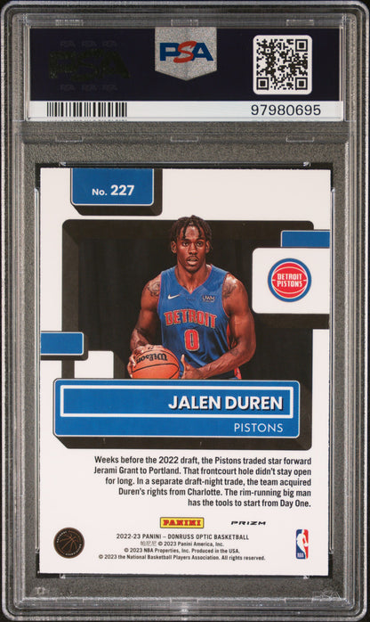 2022 Panini Donruss Optic #227 Jalen Duren Fast Break Holo PSA 9