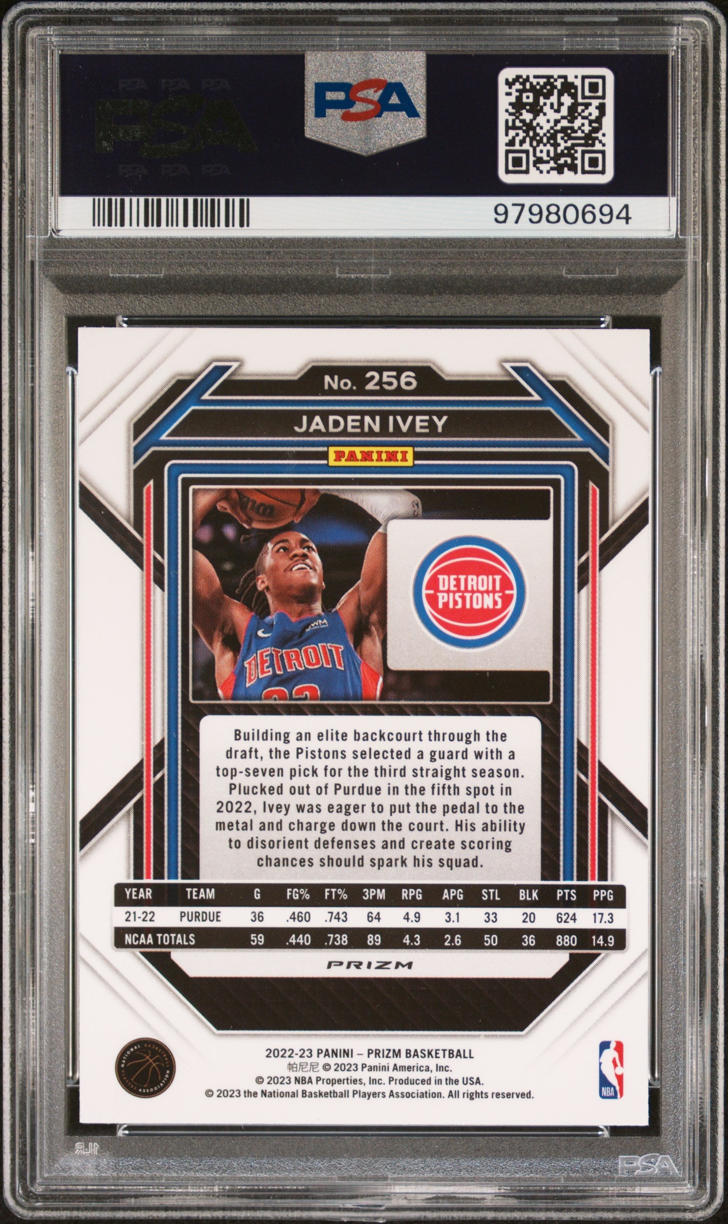 2022 Panini Prizm #256 Jaden Ivey Silver Prizm PSA 9