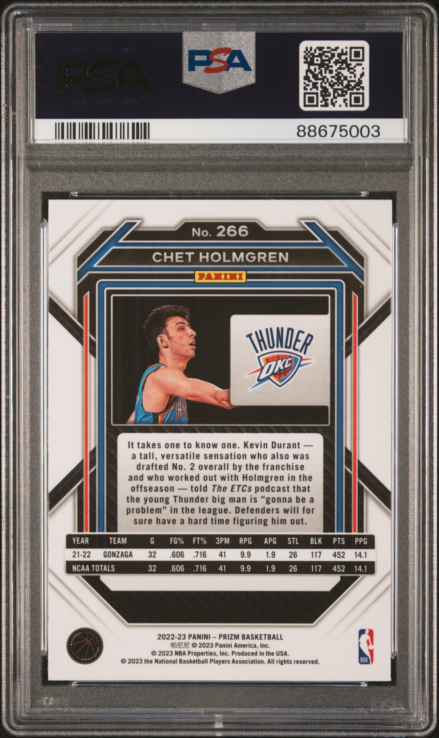 2022 Panini Prizm #266 Chet Holmgren PSA 10