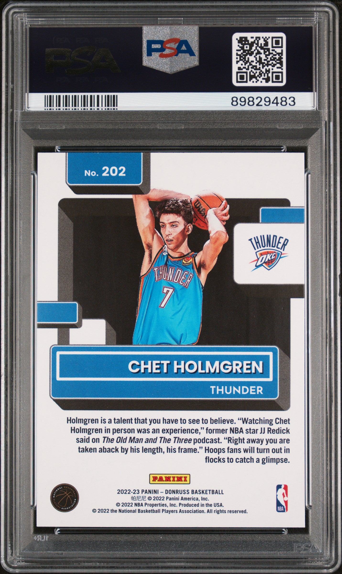 2022 Panini Donruss #202 Chet Holmgren Green Holo Laser PSA 10