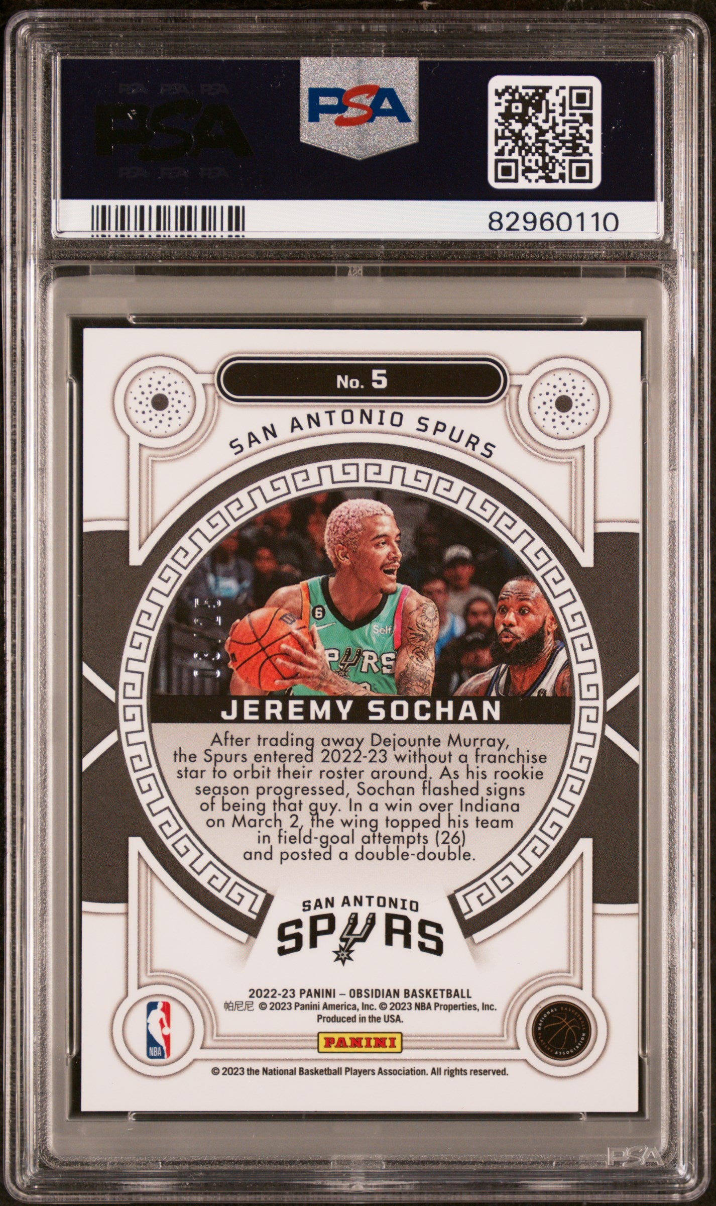 2022 Panini Obsidian Orbital #5 Jeremy Sochan Green Flood/25 PSA 10