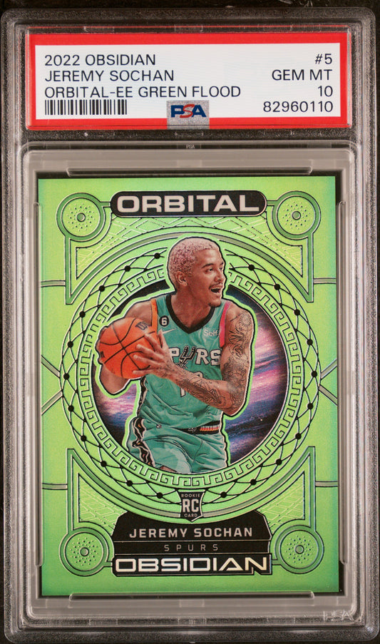 2022 Panini Obsidian Orbital #5 Jeremy Sochan Green Flood/25 PSA 10