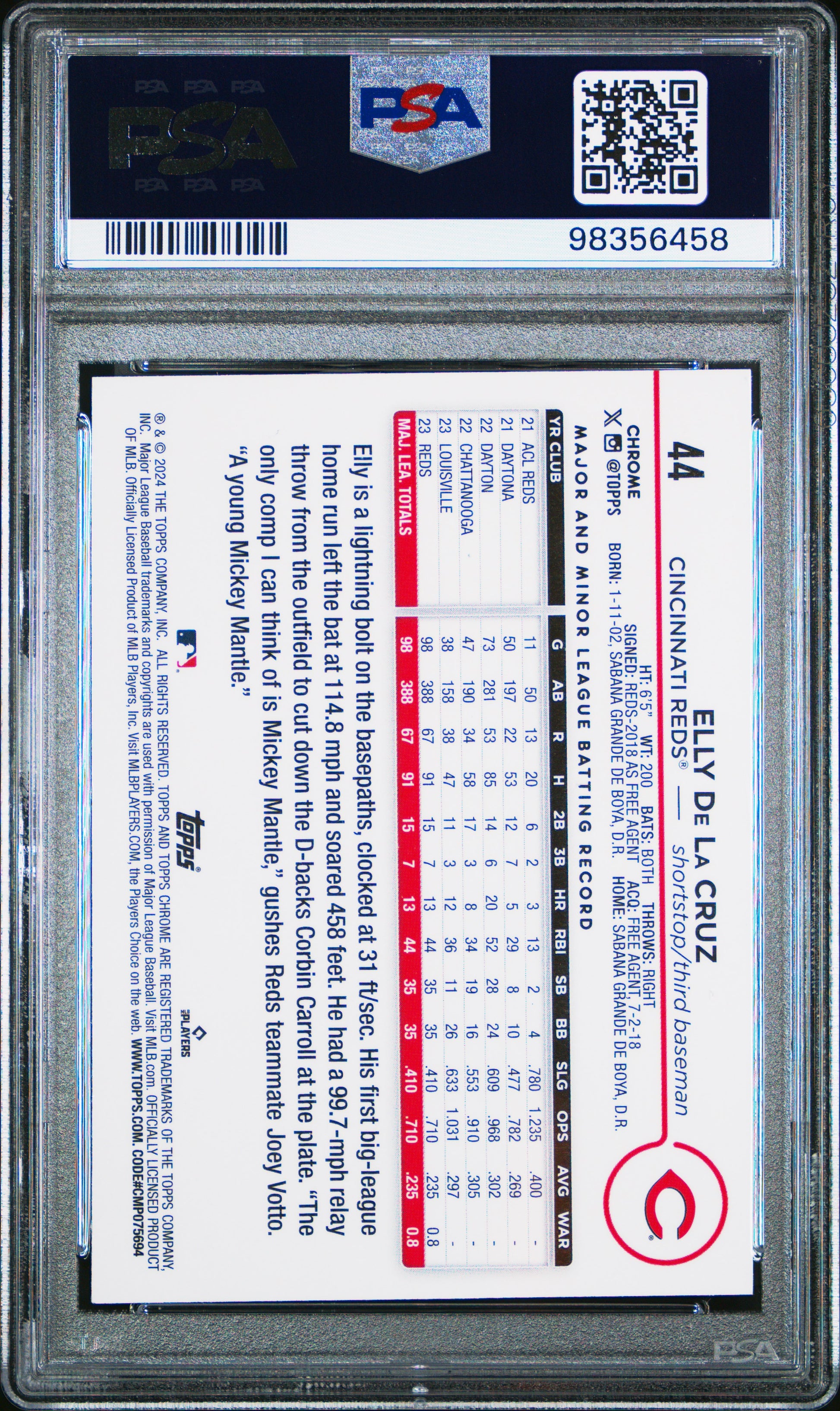 2024 Topps Chrome #44 Elly De La Cruz PSA 10