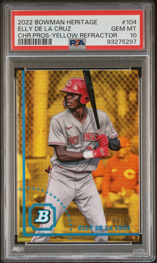 2022 Bowman Heritage Chrome Prospects #104 Elly De La Cruz Yellow/75 PSA 10