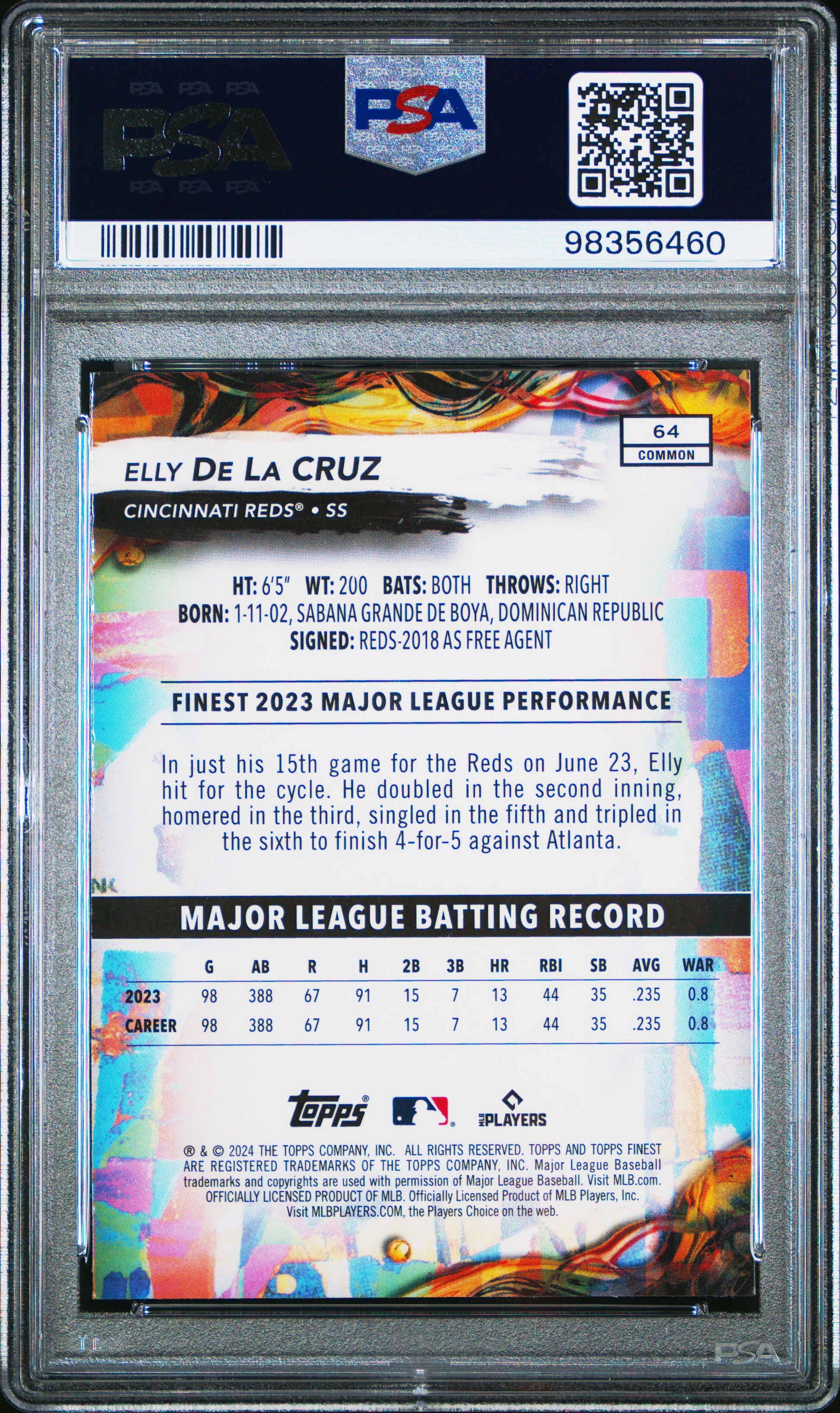 2024 Topps Finest #64 Elly De La Cruz PSA 10