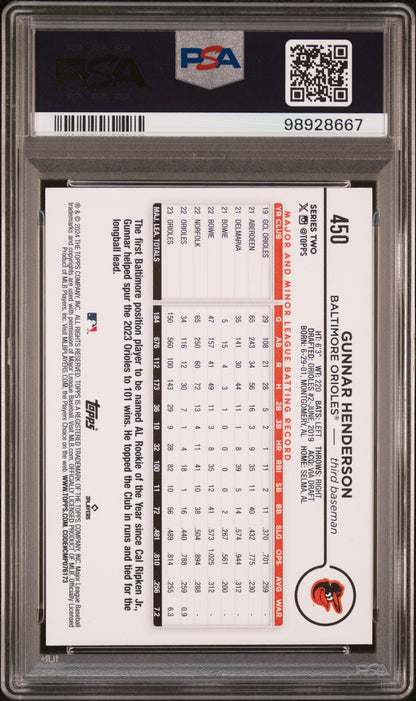 2024 Topps #450 Gunnar Henderson Yellow PSA 9