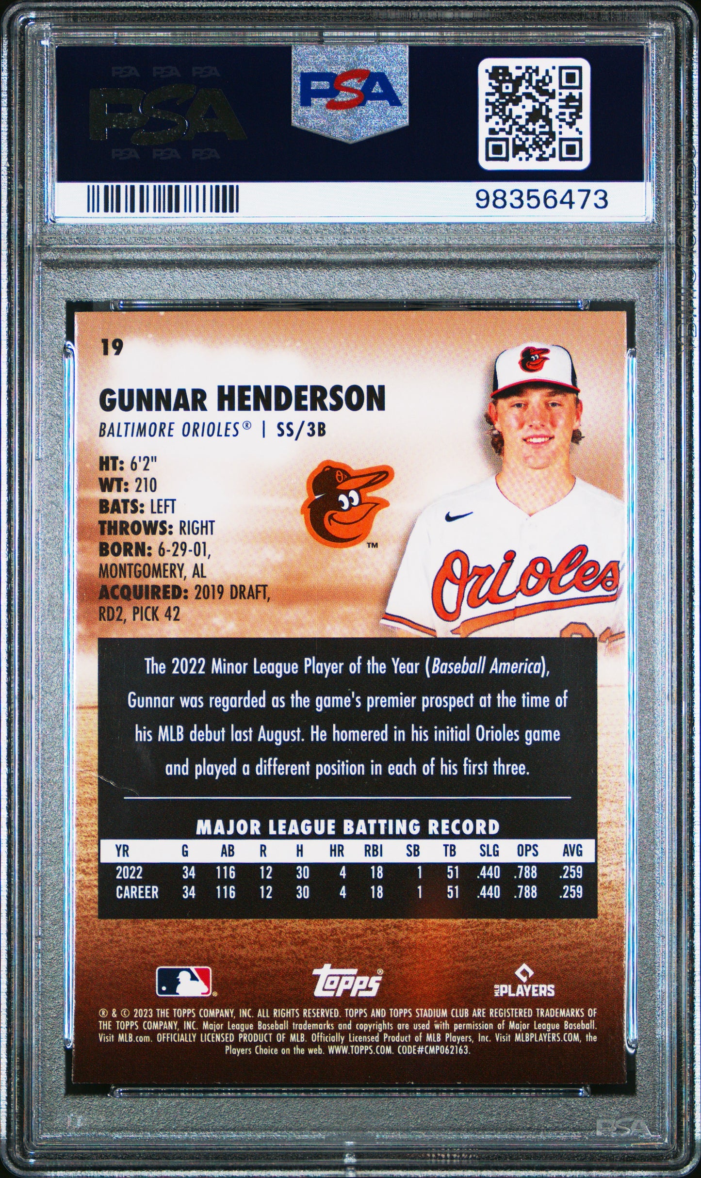 2023 Topps Stadium Club #19 Gunnar Henderson PSA 10