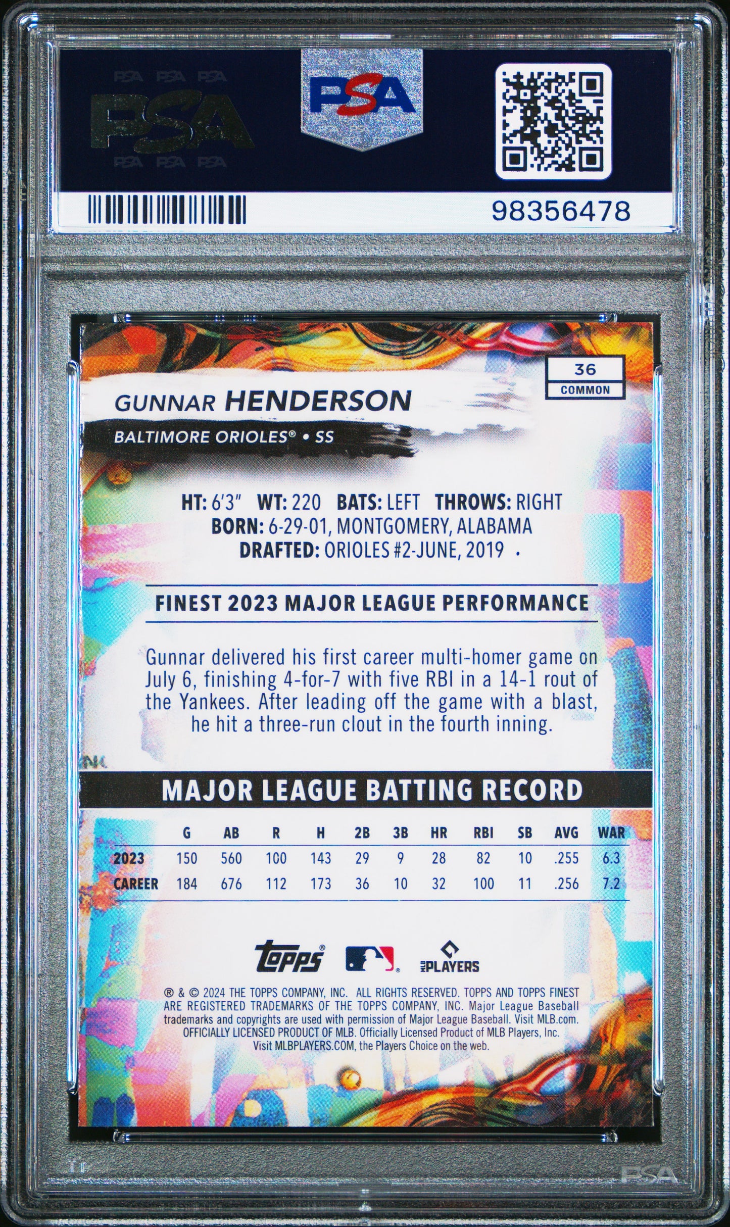 2024 Topps Finest #36 Gunnar Henderson PSA 10