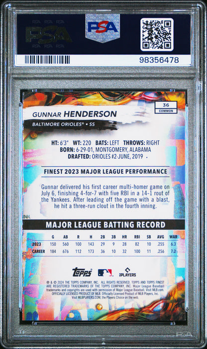 2024 Topps Finest #36 Gunnar Henderson PSA 10
