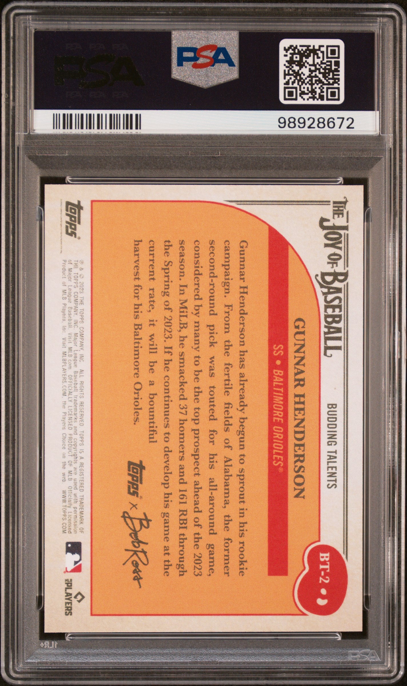 2023 Topps X Bob Ross The Joy Of Baseball #BT2 Gunnar Henderson PSA 10