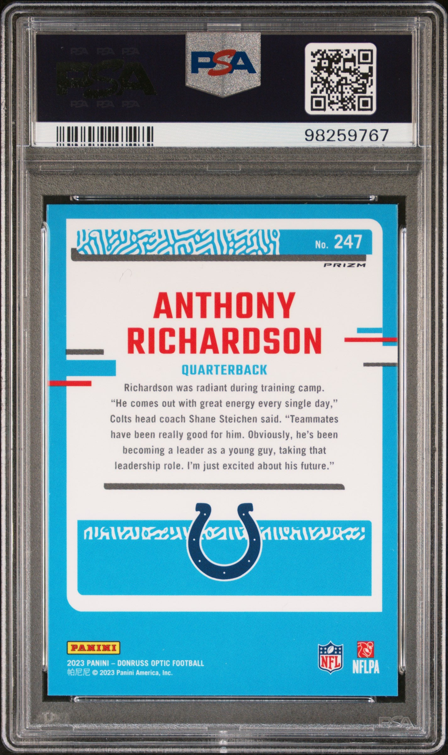 2023 Panini Donruss Optic #247 Anthony Richardson Pink PSA 8