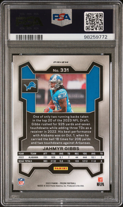 2023 Panini Prizm #331 Jahmyr Gibbs Silver Prizm PSA 8