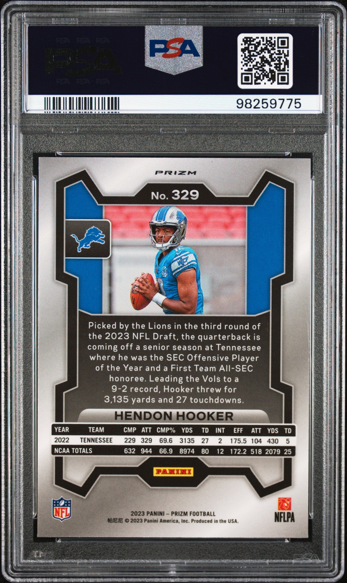 2023 Panini Prizm #329 Hendon Hooker Silver Prizm PSA 8