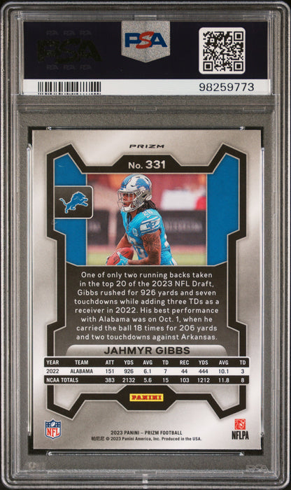 2023 Panini Prizm #331 Jahmyr Gibbs Silver Prizm PSA 9