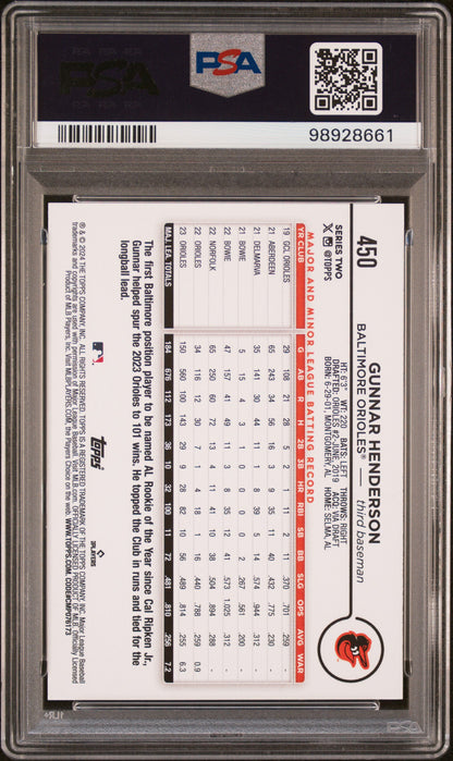 2024 Topps #450 Gunnar Henderson PSA 10