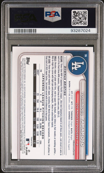 2024 Bowman #36 Yoshinobu Yamamoto PSA 10