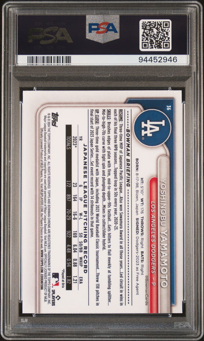 2024 Bowman Mega Box Chrome #36 Yoshinobu Yamamoto PSA 10