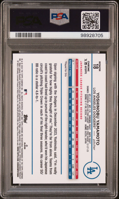 2024 Topps Chrome #18 Yoshinobu Yamamoto Refractor PSA 9