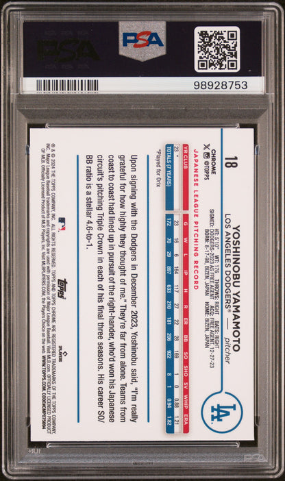 2024 Topps Chrome #18 Yoshinobu Yamamoto PSA 9