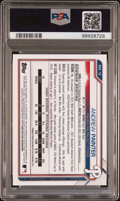 2021 Bowman Draft #BDC10 Andrew Painter Chrome PSA 9