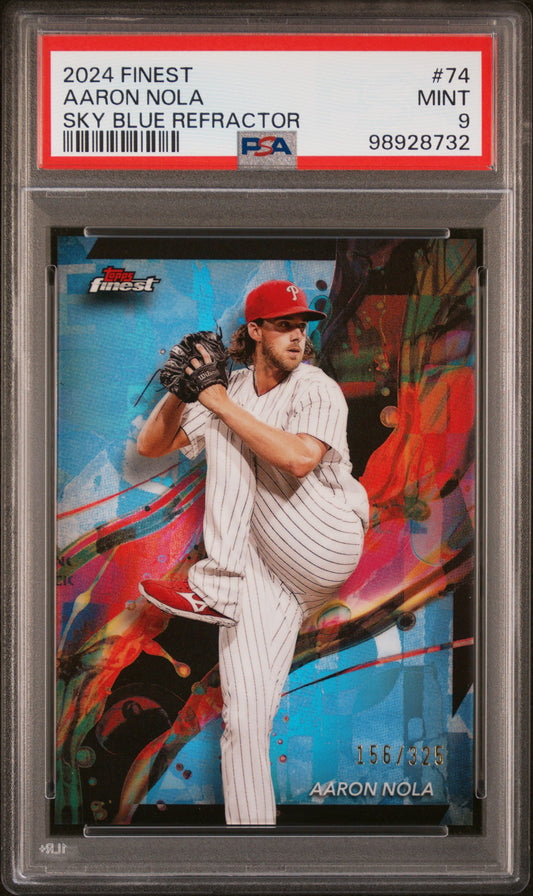 2024 Topps Finest #74 Aaron Nola Sky Blue Refractor PSA 9