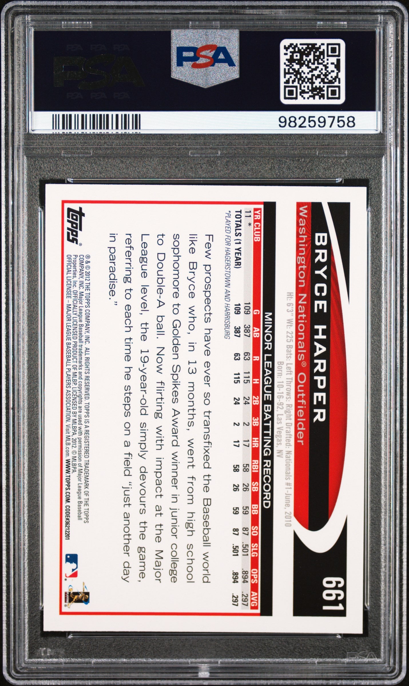 2012 Topps #661 Bryce Harper PSA 10