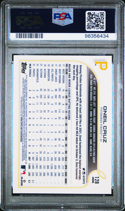 2022 Topps Chrome #128 Oneil Cruz Prism Refractor PSA 10