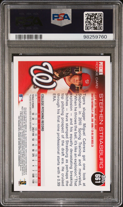 2010 Topps #661 Stephen Strasburg Factory Set PSA 10