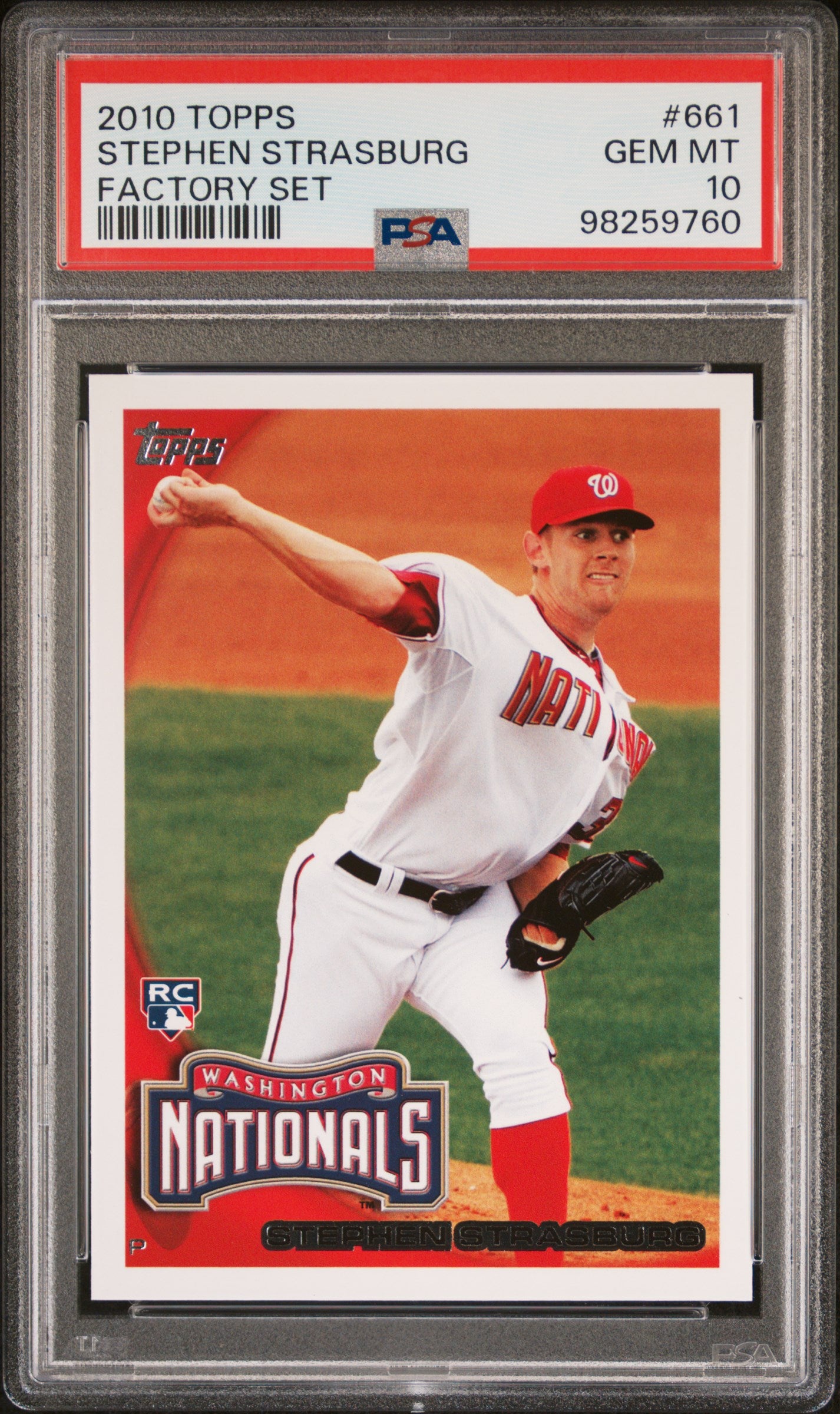 2010 Topps #661 Stephen Strasburg Factory Set PSA 10