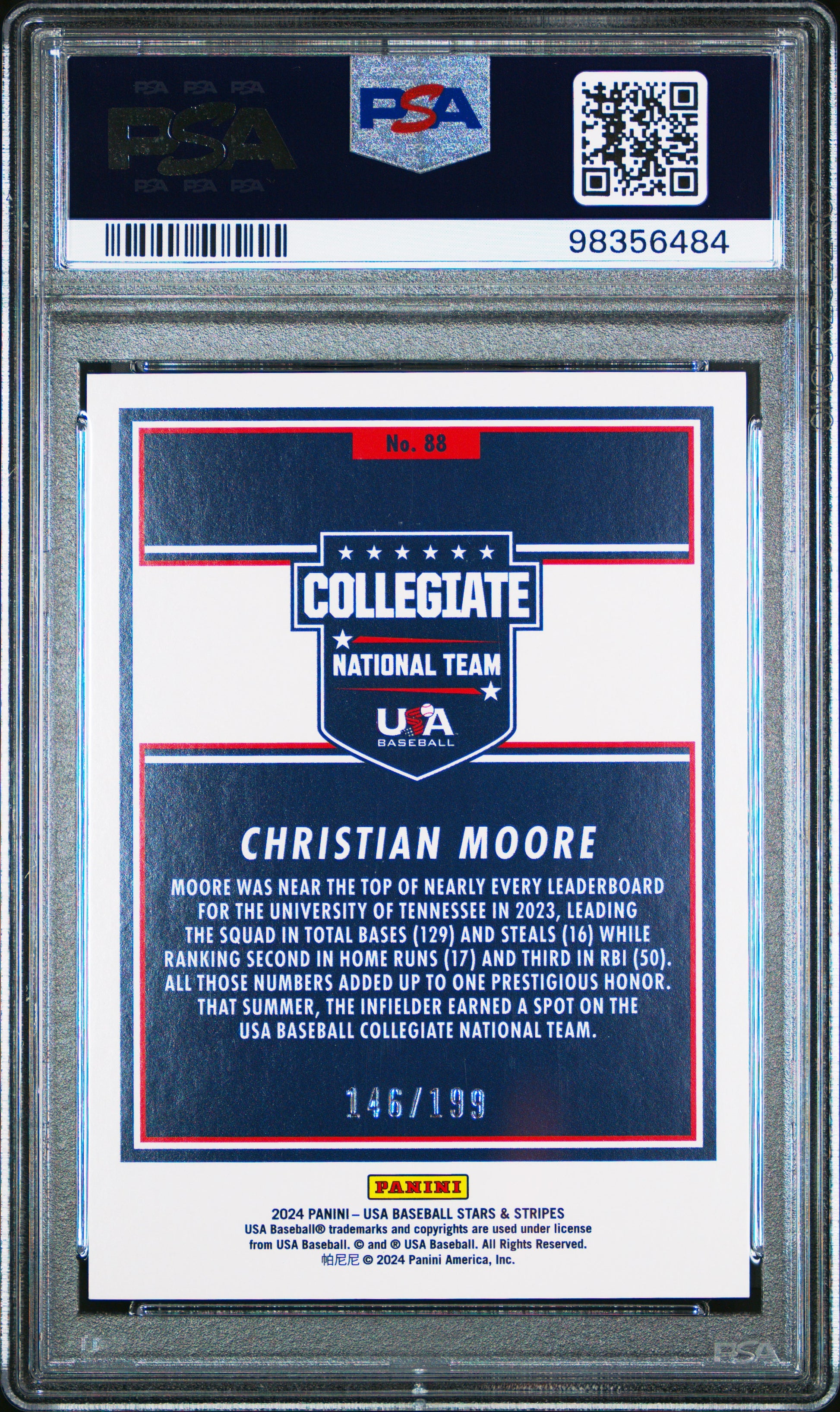 2024 Panini Stars & Stripes Usa 146/199  #88 Christian Moore Red PSA 10