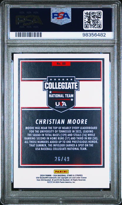 2024 Panini Stars & Stripes Usa #88 26/49 Christian Moore Mojo PSA 10