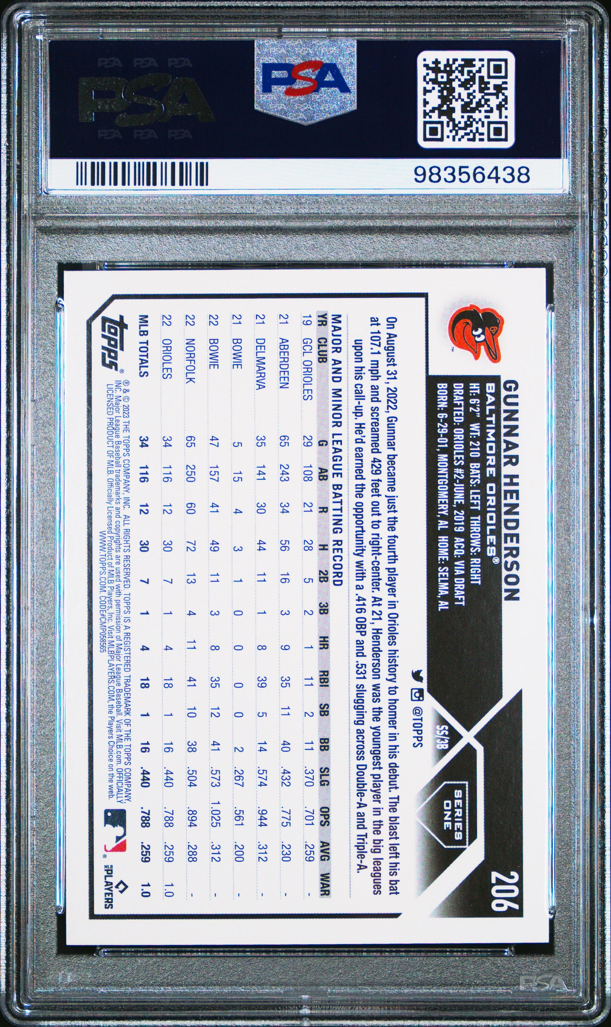 2023 Topps #206 Gunnar Henderson PSA 10 SKU200055