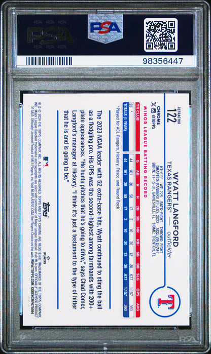 2024 Topps Chrome #122 Wyatt Langford Refractor PSA 9