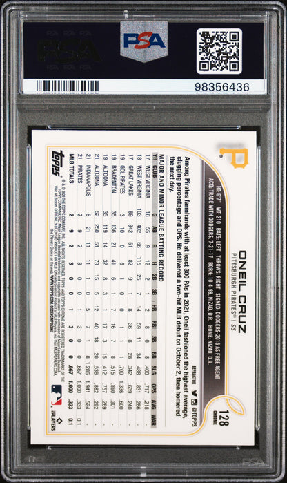 2022 Topps Chrome #128 Oneil Cruz Refractor PSA 9