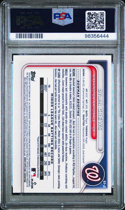 2024 Bowman Mega Box Chrome Prospects #23 Dylan Crews PSA 10