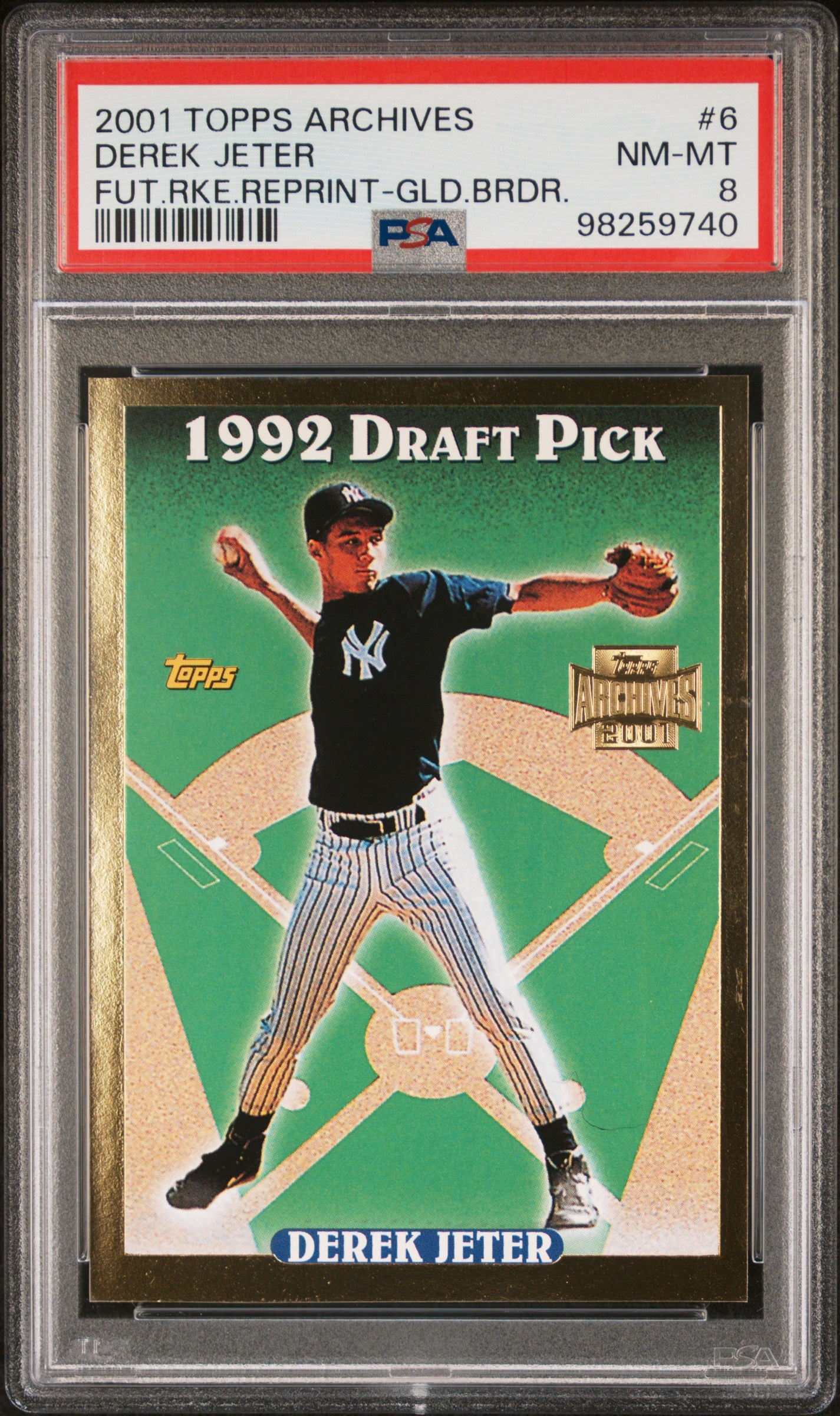 2001 Topps Archives Future Rookie Reprint #6 Derek Jeter Gld.Brdr. PSA 8