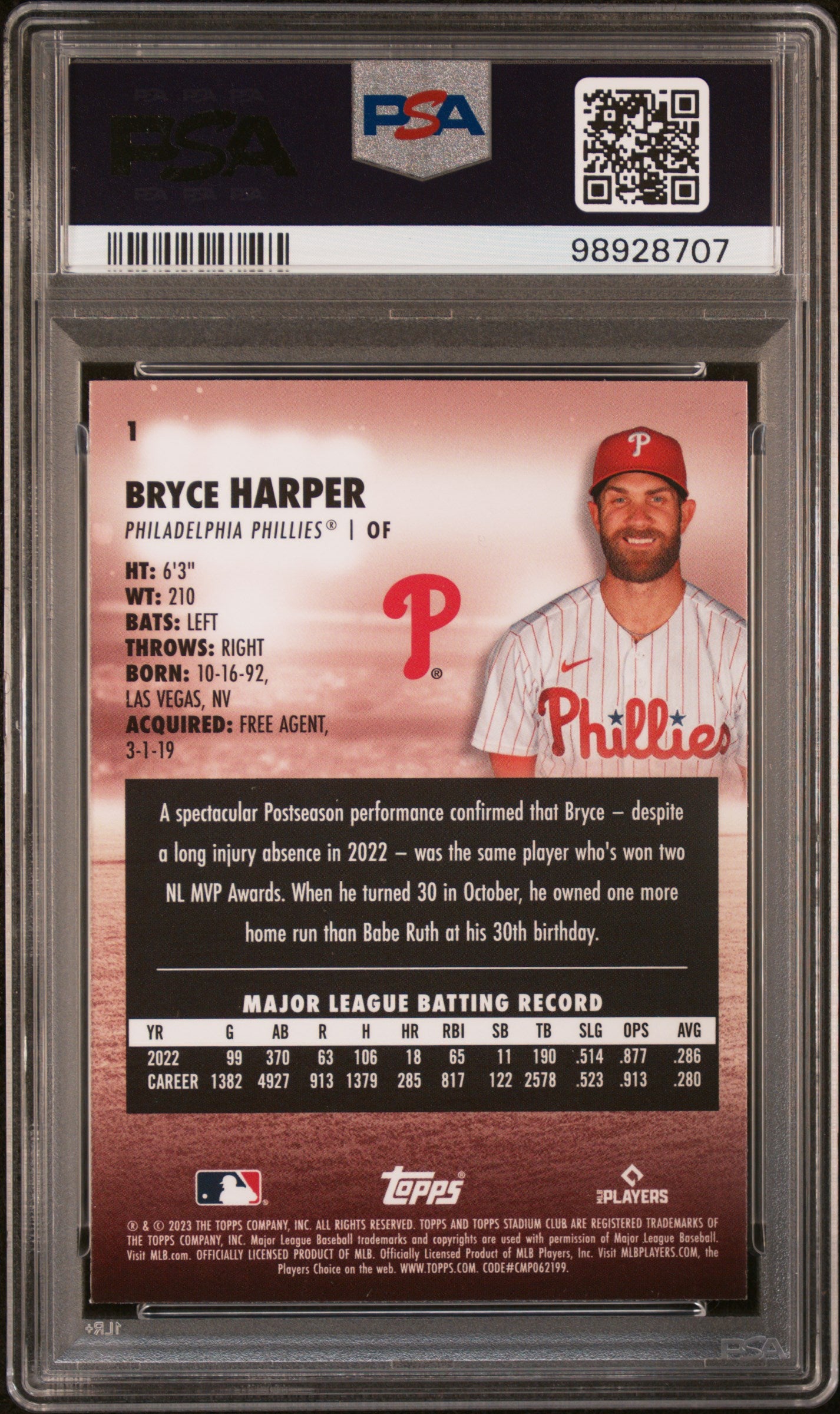 2023 Topps Stadium Club #1 Bryce Harper Chrome PSA 9